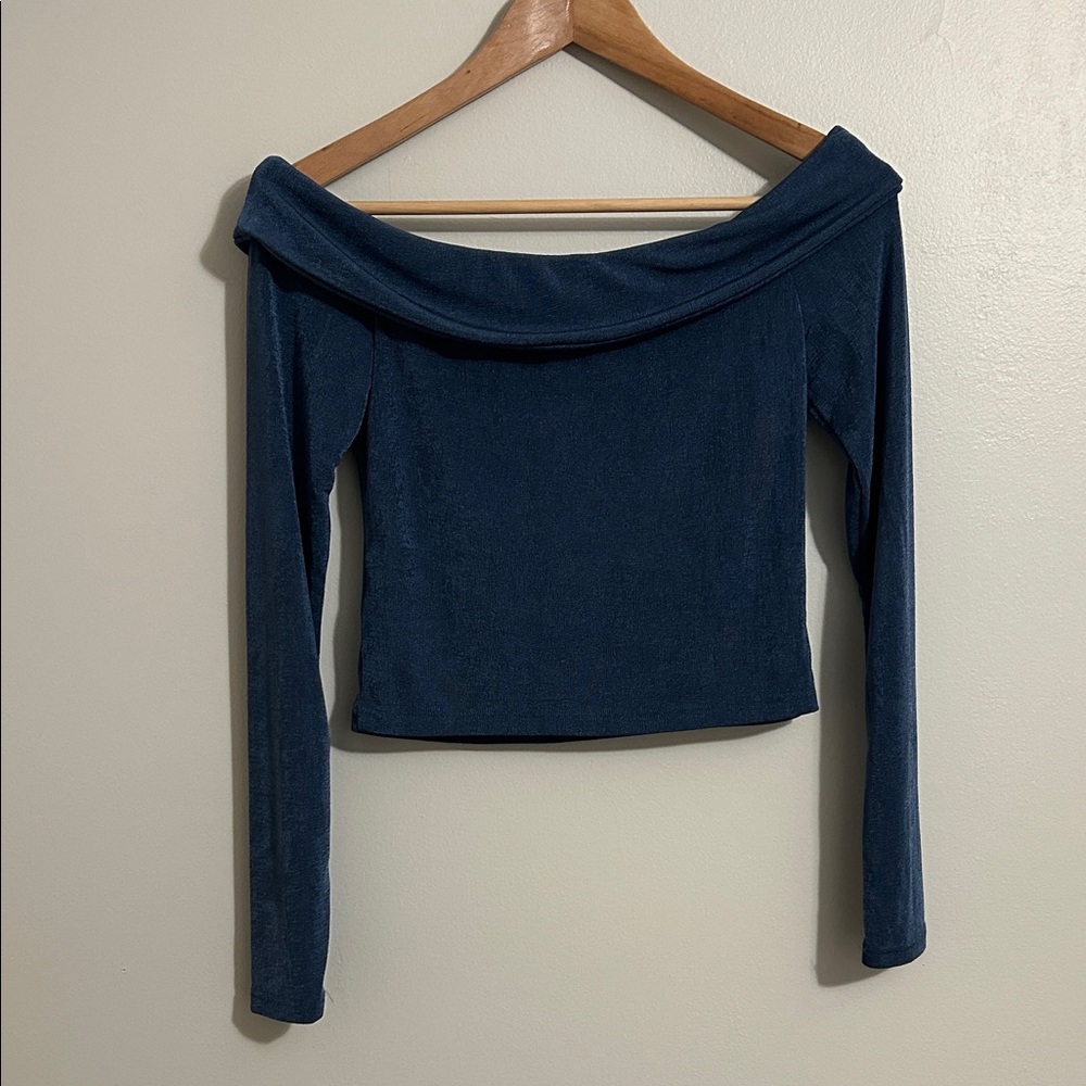 Elegant Off-Shoulder Blue Blouse